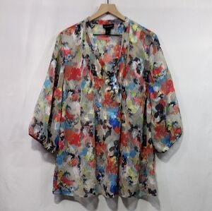 Lane Bryant Chiffon Artsy Top Women's 26/28 Multicolor Sheer Festival Beach